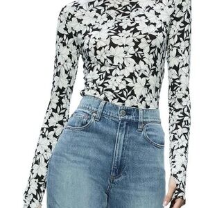 Alice + Olivia Floral Black + White mock Turtleneck XS Chic. Timeless. High-end